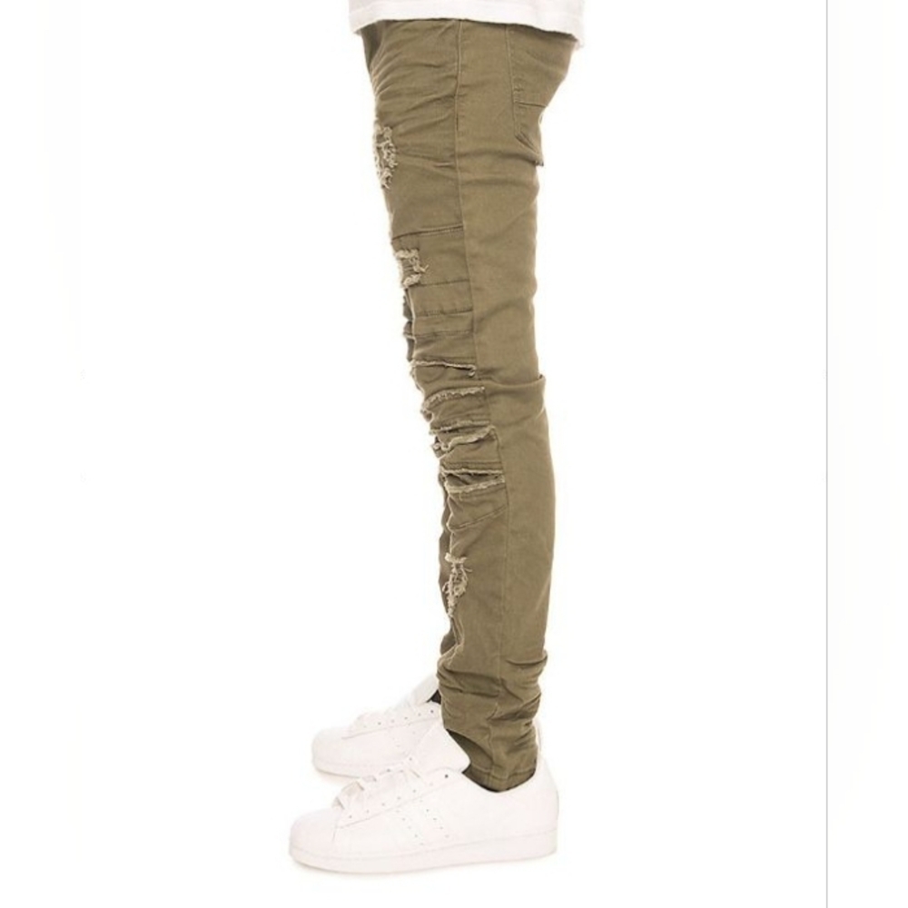 𝅺FBRK Army Green Stretch Ripped Denim Jeans, 38W/34L